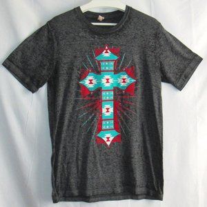 Bella Canvas Women's Distressed Cross Graphic Burnout Tee Shirt Top Size M
